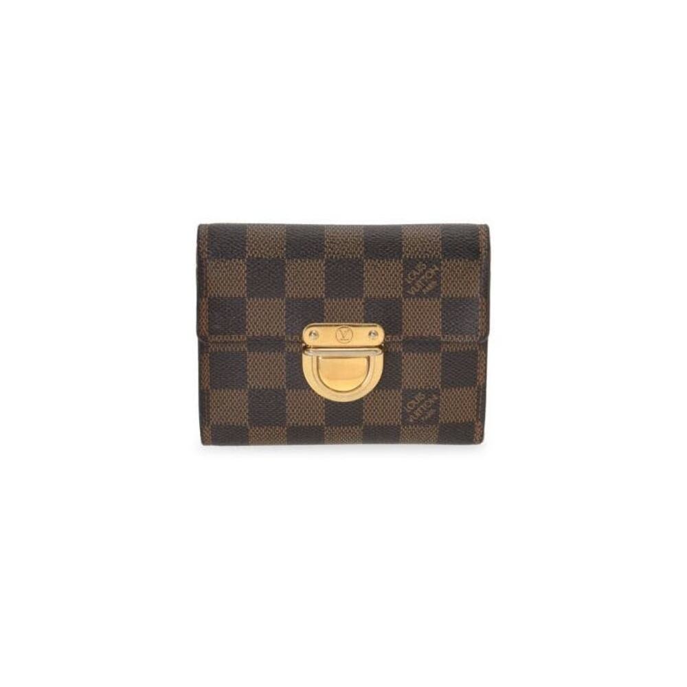 Louis Vuitton Brown Checkered Wallet with Gold Accents